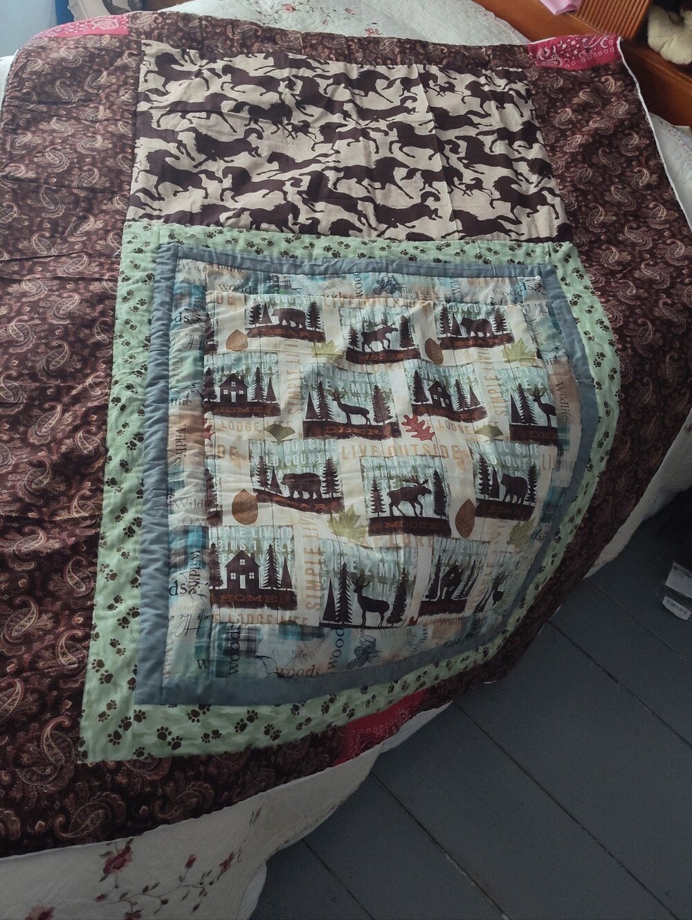 Rustic Cabin Patchwork Quilt Handsewn By Myself 60" X 51" Lap